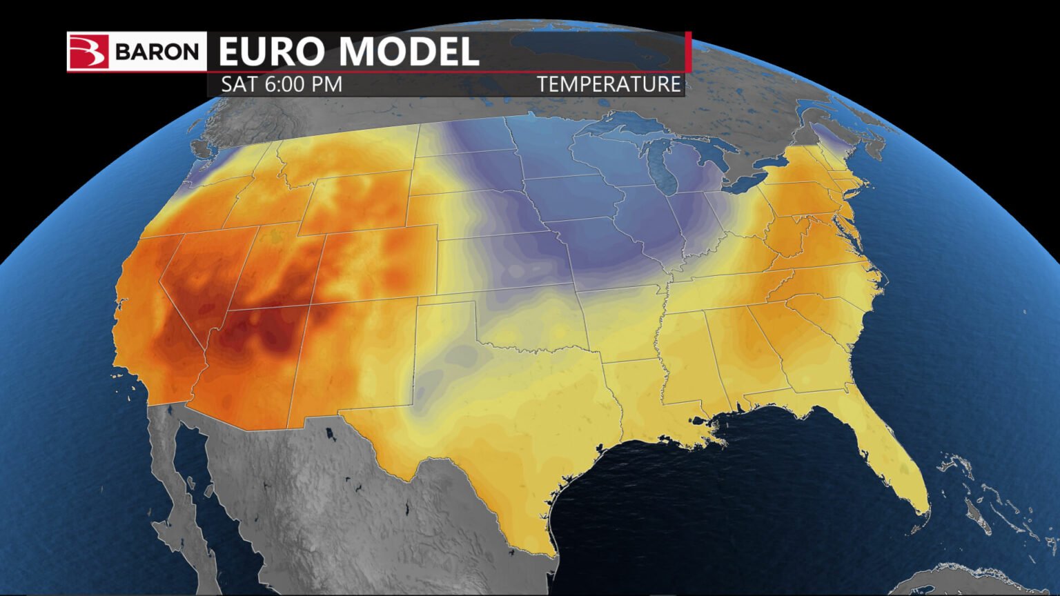 Imagem de ecrã das temperaturas do modelo europeu