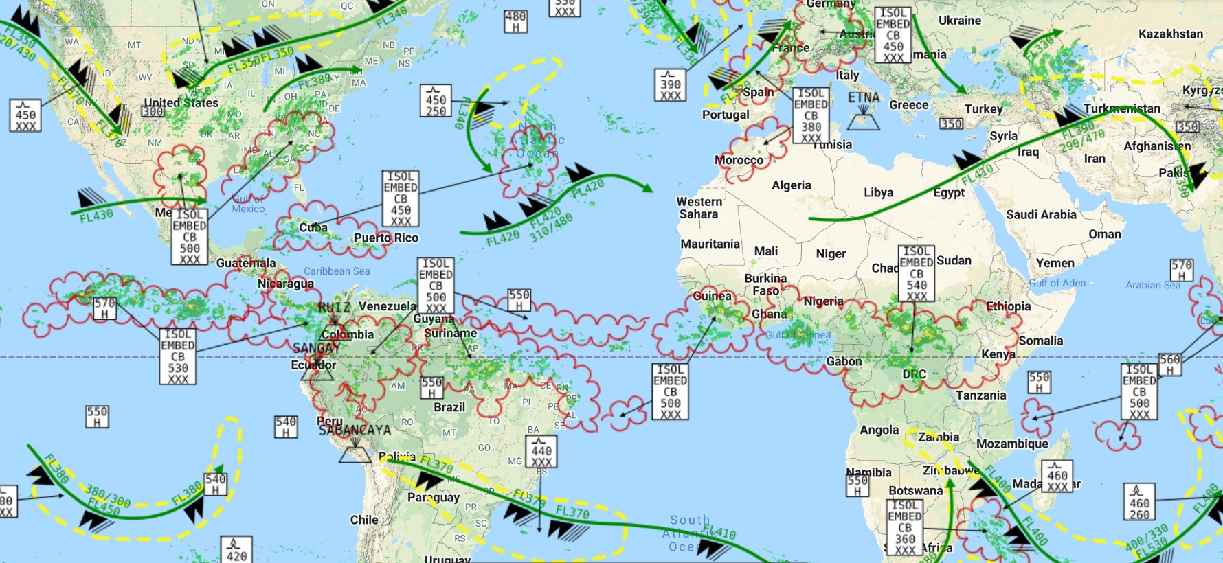 Imagem dos perigos globais de voo por radar com o FlightRadar24