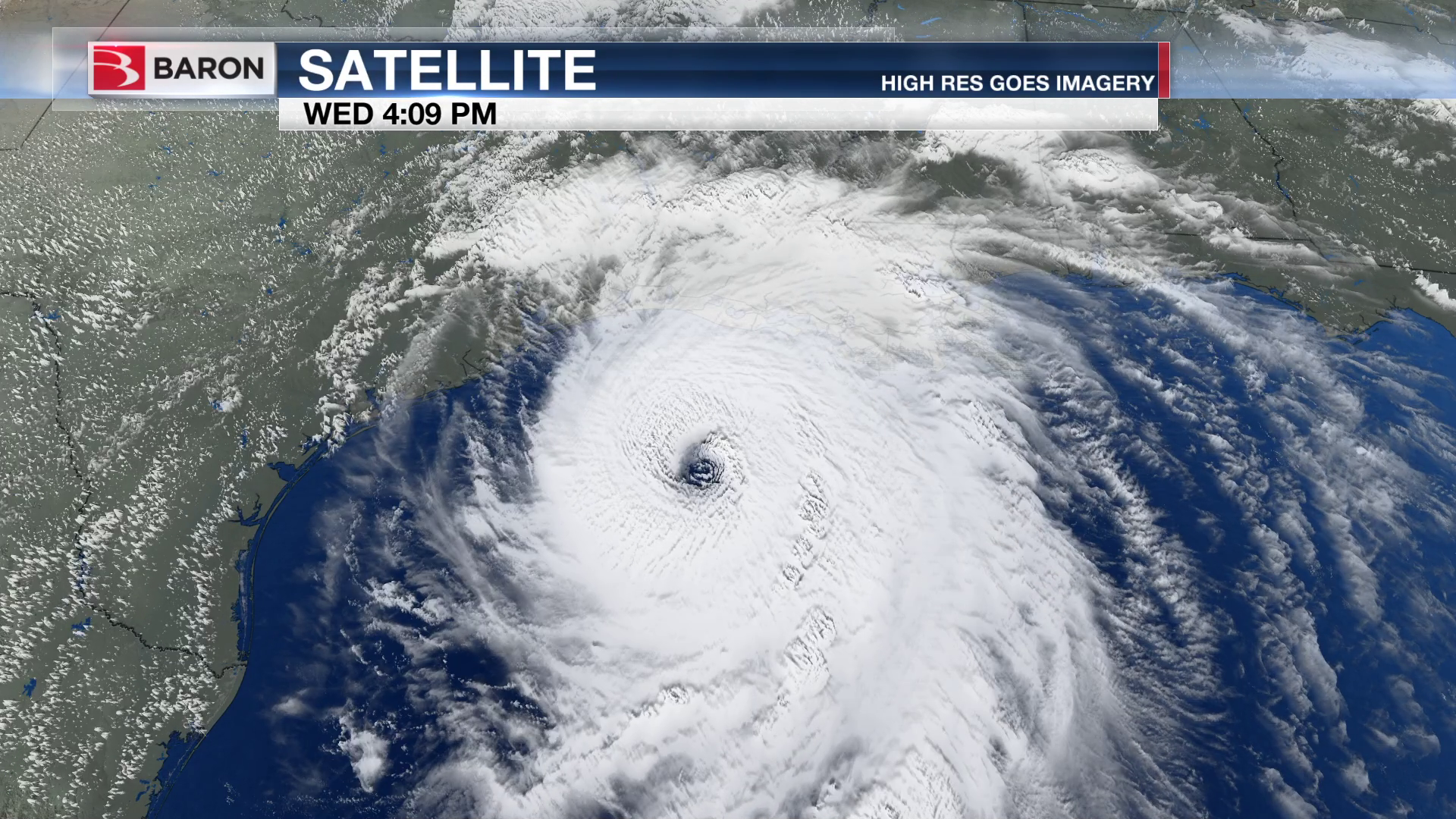 Imagem de satélite do furacão Laura à medida que se aproxima da costa do Golfo.