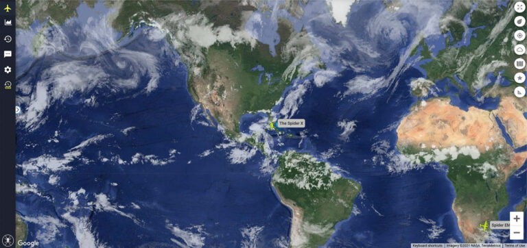 Captura de ecrã dos dados globais de satélite da SpiderTracks