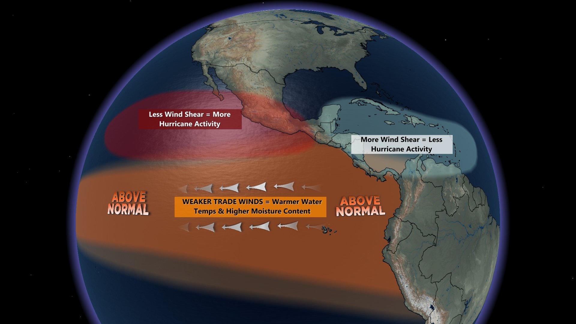 Um mapa dos impactos tropicais do El Nino.